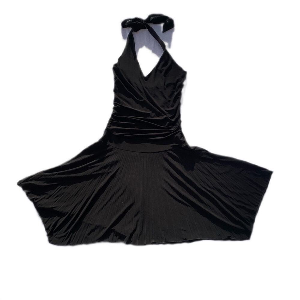 Y2K Black Preppy Goth Pleated Dark Pixie Fairy Halter dress